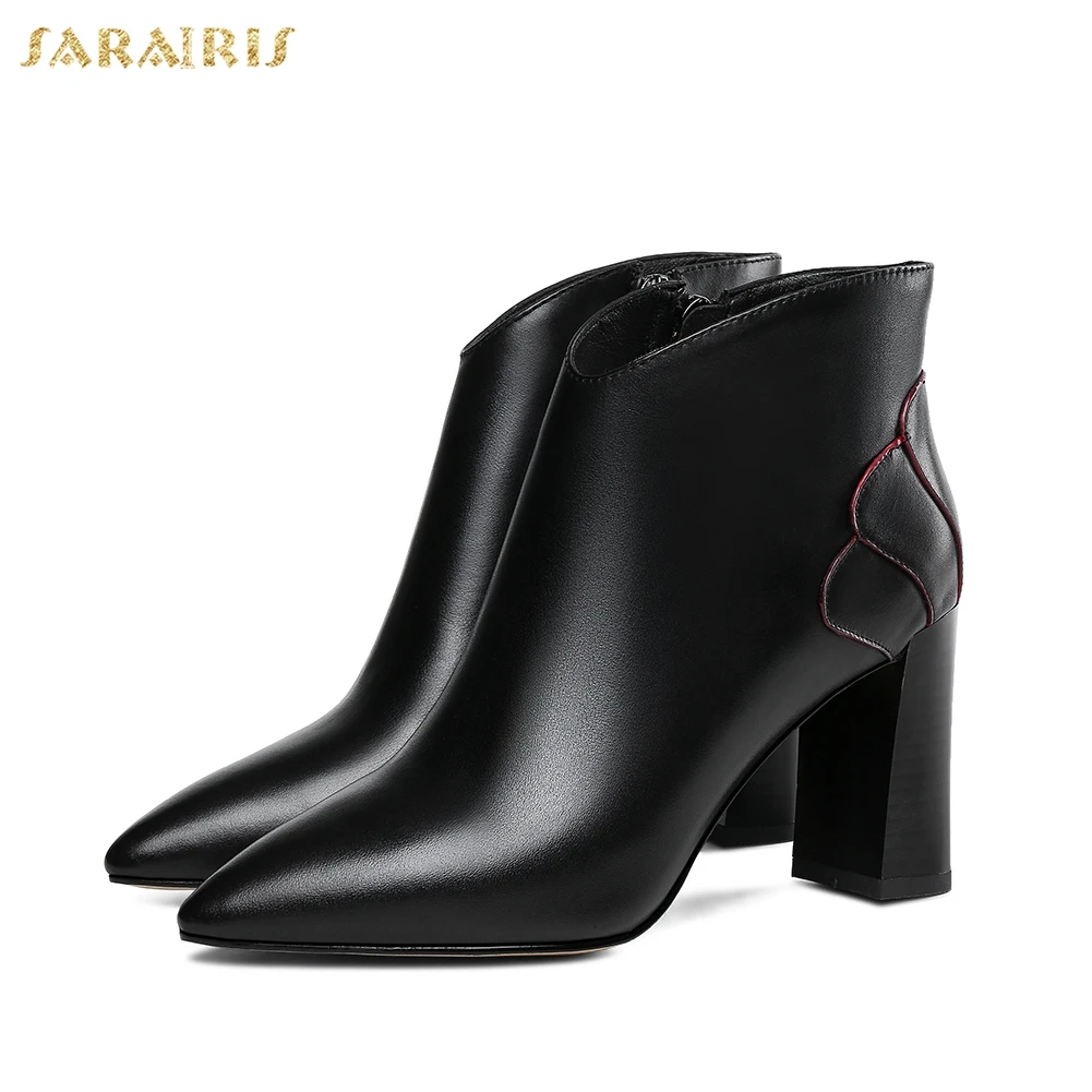 SARAIRIS New Arrivals Wholesale High Heels Genuine Cow Leather Boots Women Shoes Pointed Toe Office Lady Shoes Woman Ankle Boots 
SARAIRIS New Arrivals Wholesale High Heels Genuine Cow Leather Boots Women Shoes Pointed Toe Office Lady Shoes Woman Ankle Boots