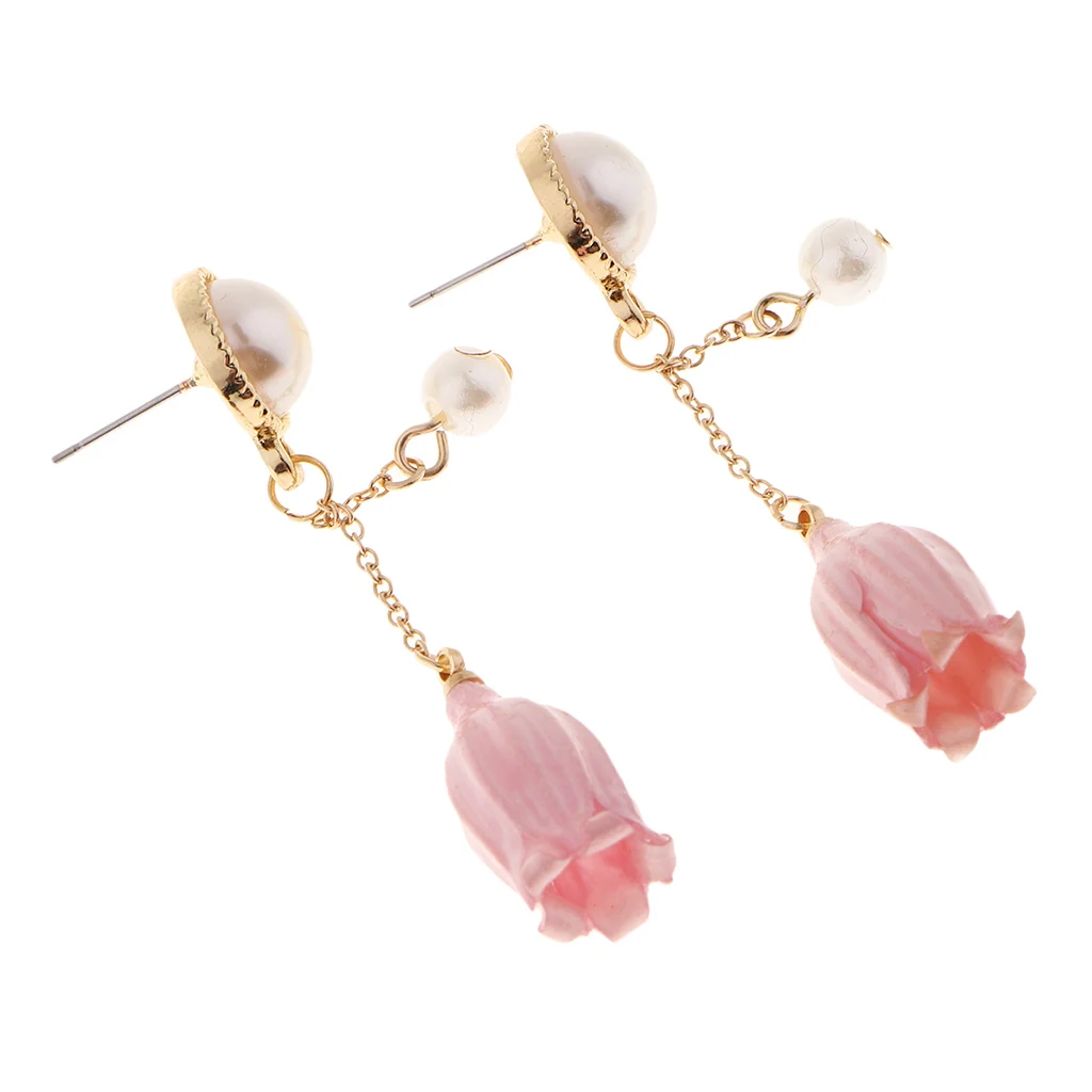 1 Pair Resin Covered Real Flower Charms Natural Dried Flower Pendants Drop Earrings Studs for Women Girls Jewelry 3 Colors