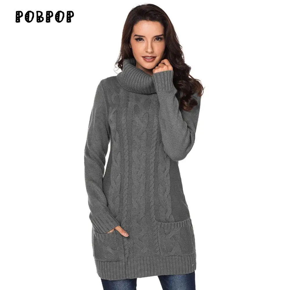 POBPOP autumn and winter new solid color long-sleeved pocket high collar sweater rib knit long sweater women
POBPOP autumn and winter new solid color long-sleeved pocket high collar sweater rib knit long sweater women