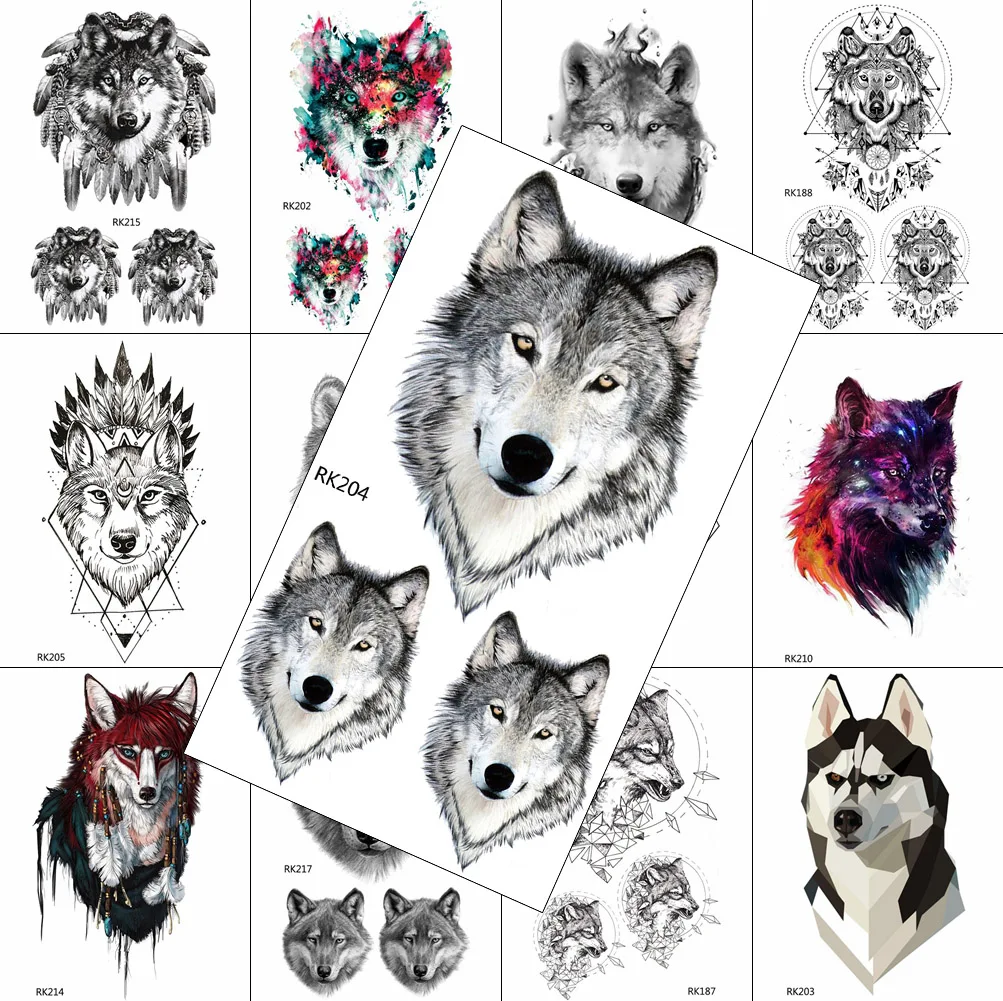 

3D Wolf Temporary Tattoos Fake Geometric Fashion Realistic Sheets Coyote Sticker Body Art Painting Arm Legs Chest Tattoo For Men
