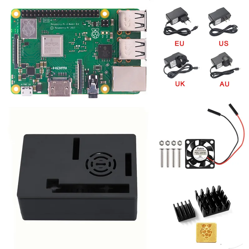 New Raspberry Pi 3 B+ (B Plus) Kit Quad Core 1.4GHz 64 bit CPU With Aluminum Case Power Adapter Fan Heat sink
New Raspberry Pi 3 B+ (B Plus) Kit Quad Core 1.4GHz 64 bit CPU With Aluminum Case Power Adapter Fan Heat sink