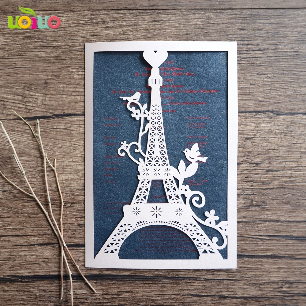 100pcs unique Tower love wedding invitation card laser cut paper priniting invitations model
100pcs unique Tower love wedding invitation card laser cut paper priniting invitations model