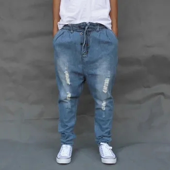 Blue Ripped Baggy Denim pants Male Low Drop Crotch Skateboard jeans Mens Loose Harem Jogger Pants Plus size Cross Pants A60509
Blue Ripped Baggy Denim pants Male Low Drop Crotch Skateboard jeans Mens Loose Harem Jogger Pants Plus size Cross Pants A60509
