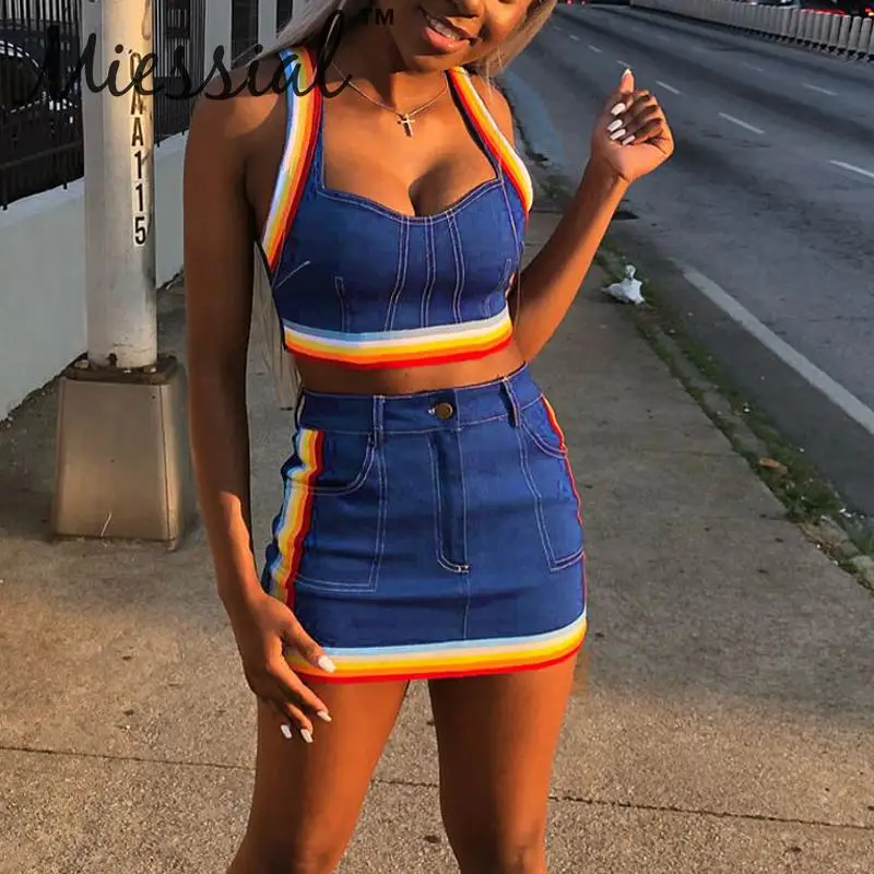 Miessial Denim two piece suit jeans bodycon dress Women sexy rainbow ribbon mini dress Female winter elegant night club dress
Miessial Denim two piece suit jeans bodycon dress Women sexy rainbow ribbon mini dress Female winter elegant night club dress