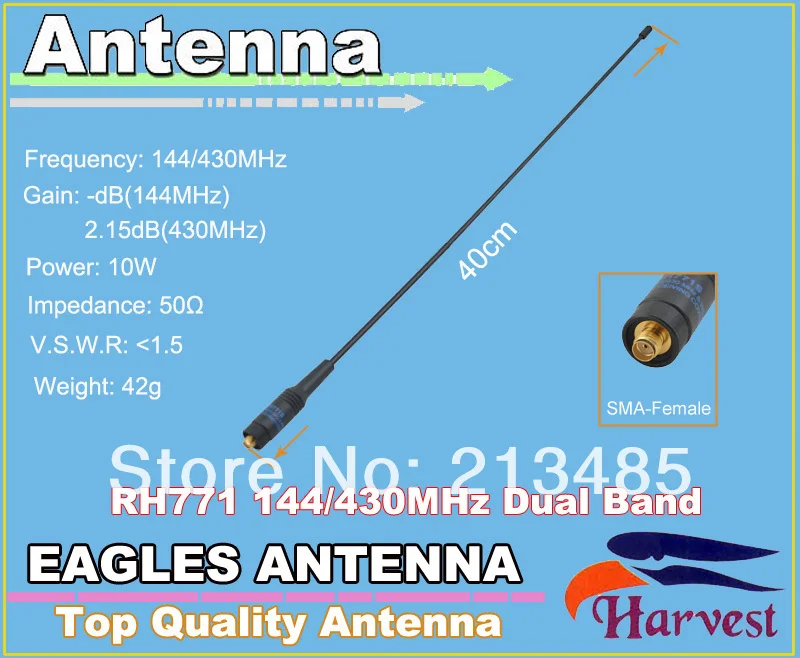SMA-Female Connector Harvest RH771 с высоким коэффициентом усиления, двухдиапазонная антенна 144/430 МГц для Baofeng стандартной цветопередачи
SMA-Female Connector Harvest RH771 с высоким коэффициентом усиления, двухдиапазонная антенна 144/430 МГц для Baofeng стандартной цветопередачи