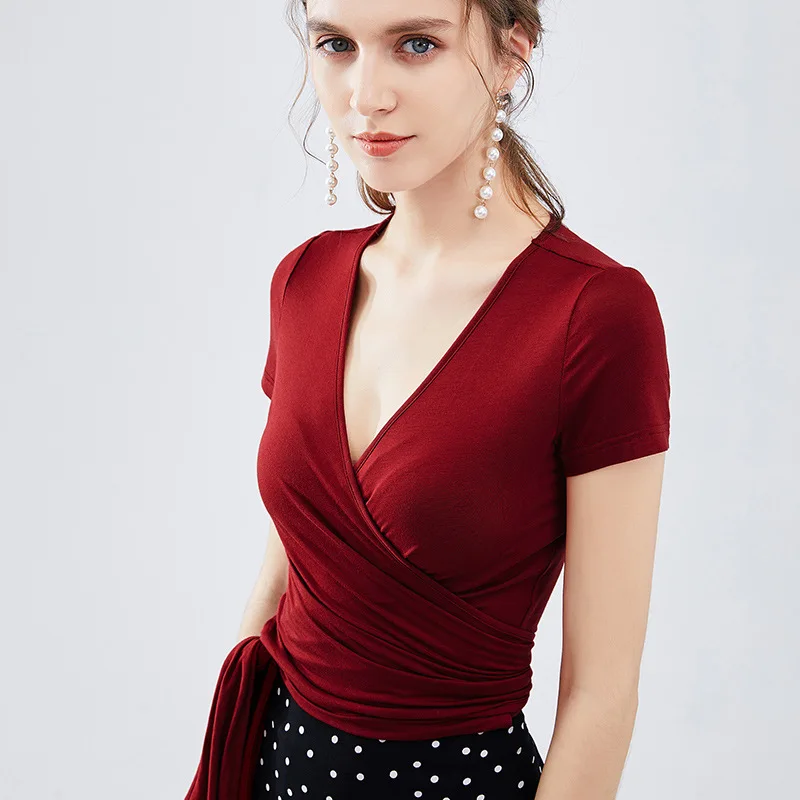 Women Tops Tees Deep v tight t-shirt female short-sleeved waist straps low-cut sexy v-neck dew collar shirt sg29182
Women Tops Tees Deep v tight t-shirt female short-sleeved waist straps low-cut sexy v-neck dew collar shirt sg29182