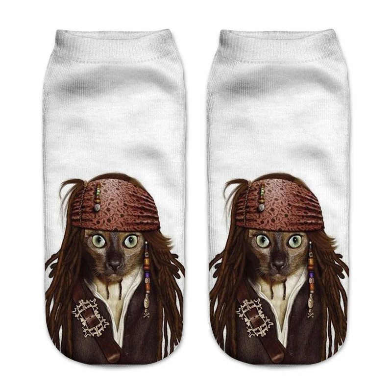 Cute Cat Short Socks 3D Printing Animal Harajuku Ankle Female Stocking Women Lingerie Men Streetwear Solid Black Pokemon Warmer (2)