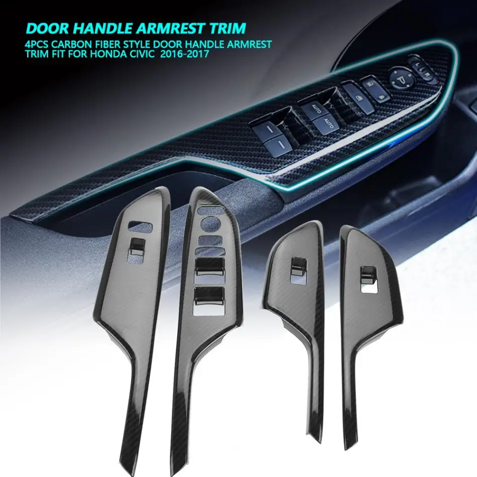 Qii lu 4Pcs Carbon Fiber Style Door Handle Armrest Trim for Honda Civic 2016-2017