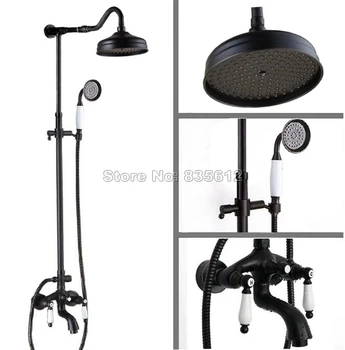 Black Oil Rubbed Bronze Bathroom Rain Shower Faucet Set with Ceramic Handheld Shower + Ceramic Handles Tub Mixer Taps Wrs683
Black Oil Rubbed Bronze Bathroom Rain Shower Faucet Set with Ceramic Handheld Shower + Ceramic Handles Tub Mixer Taps Wrs683