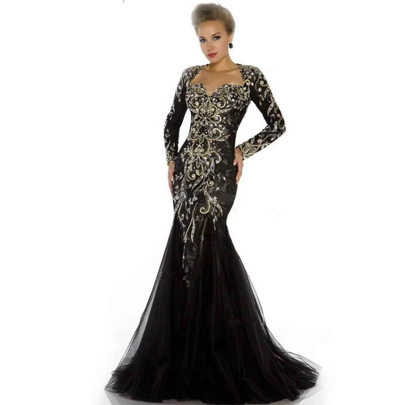 Doragrace Gorgeous Embroidery Beaded Backless Mermaid Black Evening Gowns Long Sleeves Evening Dresses
Doragrace Gorgeous Embroidery Beaded Backless Mermaid Black Evening Gowns Long Sleeves Evening Dresses