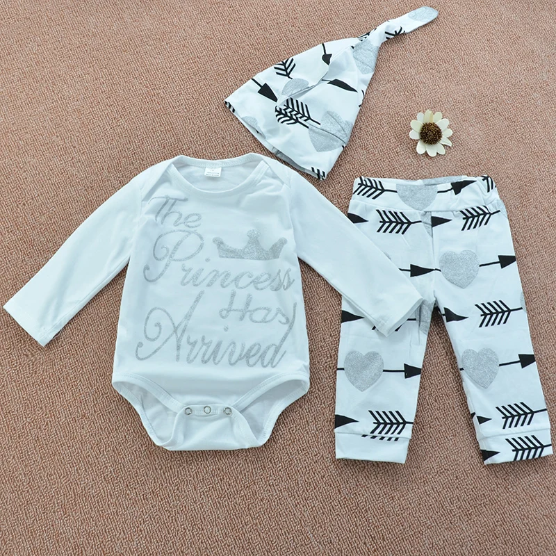 Infant Baby Clothes Princess Arrived Print White Tops+Print Pants Hat 3pcs Bebe Kids Clothing Sets
Infant Baby Clothes Princess Arrived Print White Tops+Print Pants Hat 3pcs Bebe Kids Clothing Sets