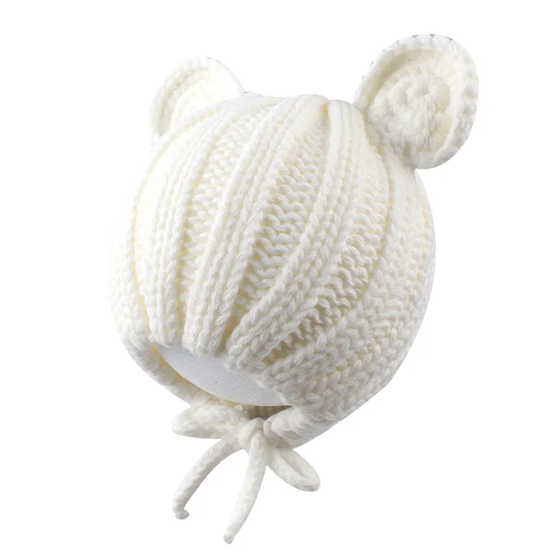 Korean Cute Baby Beanie Hat Knitted Fashion Girls Hat With Ears Lovely Lace Up Boys Hat Warm Autumn Toddler Hat Baby Accessories (6)
