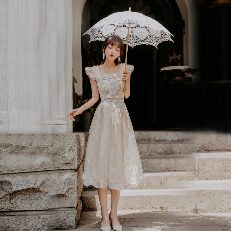 2019 Summer Vintage Women's Set Bandage Lace-up Sleeveless Top+ Elegant Plaid Long Skirt Suits Two Piece Sets Conjuntos De Mujer
2019 Summer Vintage Women's Set Bandage Lace-up Sleeveless Top+ Elegant Plaid Long Skirt Suits Two Piece Sets Conjuntos De Mujer