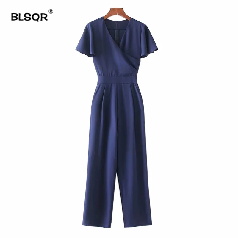 Women Stylish Cross V neck Navy Blue Jumpsuits Short Sleeve Elastic Waist Retro Rompers 2018 Summer Playsuits
Women Stylish Cross V neck Navy Blue Jumpsuits Short Sleeve Elastic Waist Retro Rompers 2018 Summer Playsuits