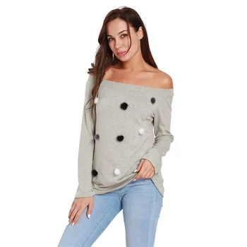 Sexy Slash Neck Women Sweater Pullovers 2018 Autumn Fur Ball Female Tops Solid Color Long Sleeve Casual Loose Pullovers Clothes
Sexy Slash Neck Women Sweater Pullovers 2018 Autumn Fur Ball Female Tops Solid Color Long Sleeve Casual Loose Pullovers Clothes