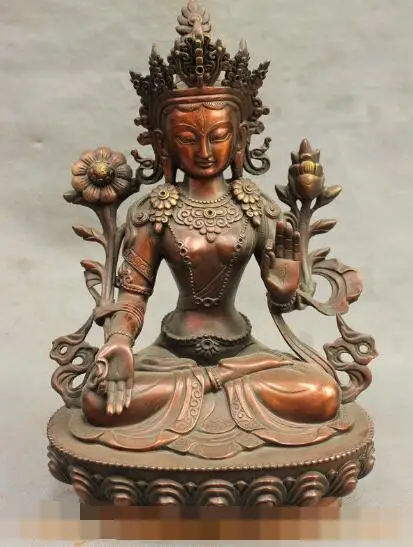 S01131 12 Tibet Buddhism Red Pure Bronze Protect 7-Eye White Tara Spirit Goddess Statue B0403