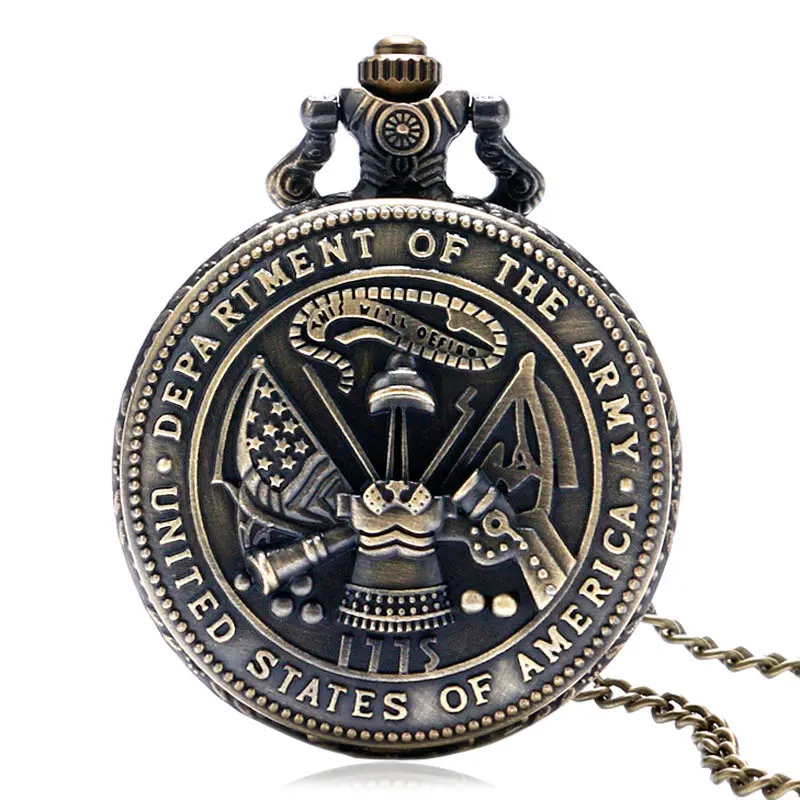 

2017 Retro United States Department of The Army Theme Quartz Pocket Watch With Necklace Chain Gift For Men Womens