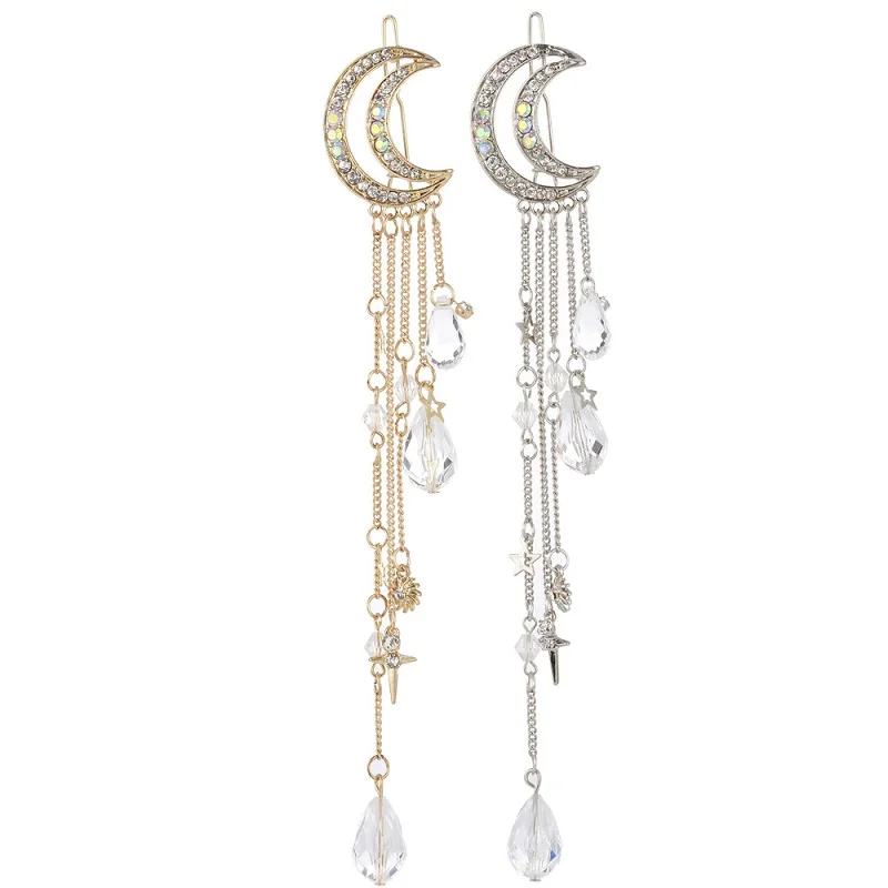 ZN Charming Crystal Moon Hair Clip Tassels Long Hair Accessories Femme Bijoux Gold/Silver/Rose Gold/Bronze Color 15