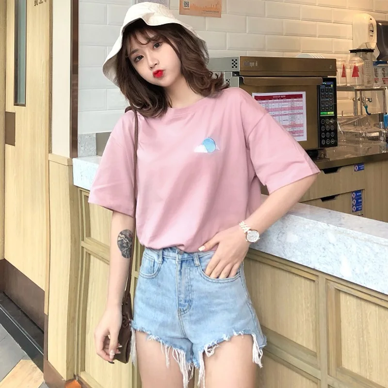 korean kawaii short sleeve t shirt harajuku Simple Embroidery T-shirts Female Casual pink graphic tees Women O-neck Summer Tops
korean kawaii short sleeve t shirt harajuku Simple Embroidery T-shirts Female Casual pink graphic tees Women O-neck Summer Tops