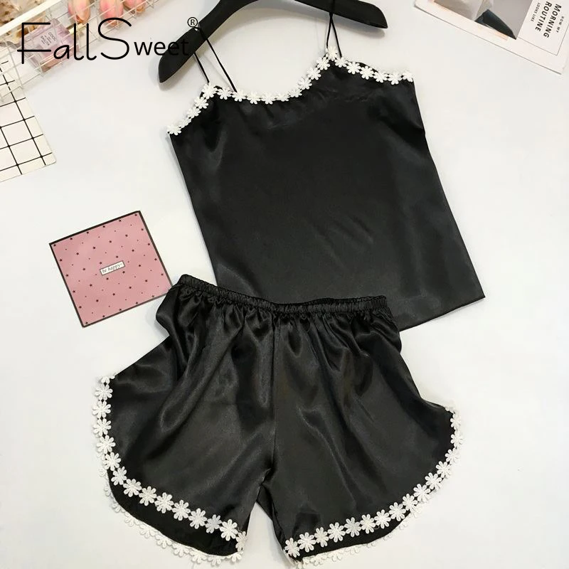 FallSweet Lace Trim Pajamas Set Women Spaghetti Strap Sleeveless Sleepwear Sexy Lingerie Summer 2019
FallSweet Lace Trim Pajamas Set Women Spaghetti Strap Sleeveless Sleepwear Sexy Lingerie Summer 2019