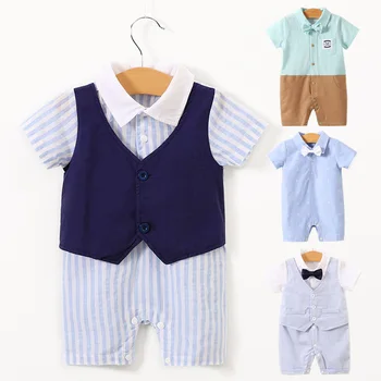 Summer Cotton Short Sleeve Baby Onesie Boys Suits Little Gentleman Tuxedo 2pcs/Set Vest+Vertical Striped Jumpsuit for 0-24M Bebe
Summer Cotton Short Sleeve Baby Onesie Boys Suits Little Gentleman Tuxedo 2pcs/Set Vest+Vertical Striped Jumpsuit for 0-24M Bebe