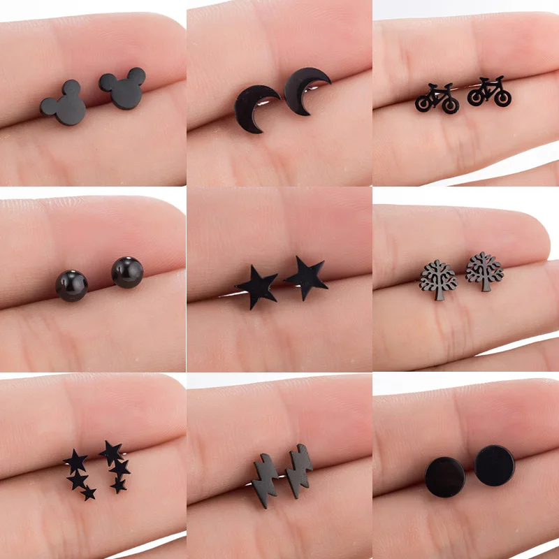 Jisensp Multiple Black Stainless Steel Cute Stud Earrings for Women Girls Fashion Mickey Moon Star Earrings Jewelry pendientes
Jisensp Multiple Black Stainless Steel Cute Stud Earrings for Women Girls Fashion Mickey Moon Star Earrings Jewelry pendientes