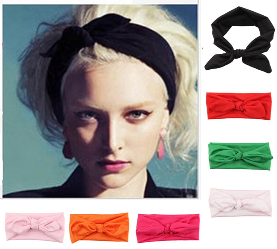 

Polka Dots Floral Printing Bunny Ears Cotton Stretach Headbands Women Girl Bandana Turban Headwrap Knotted Hairband Hair Bows