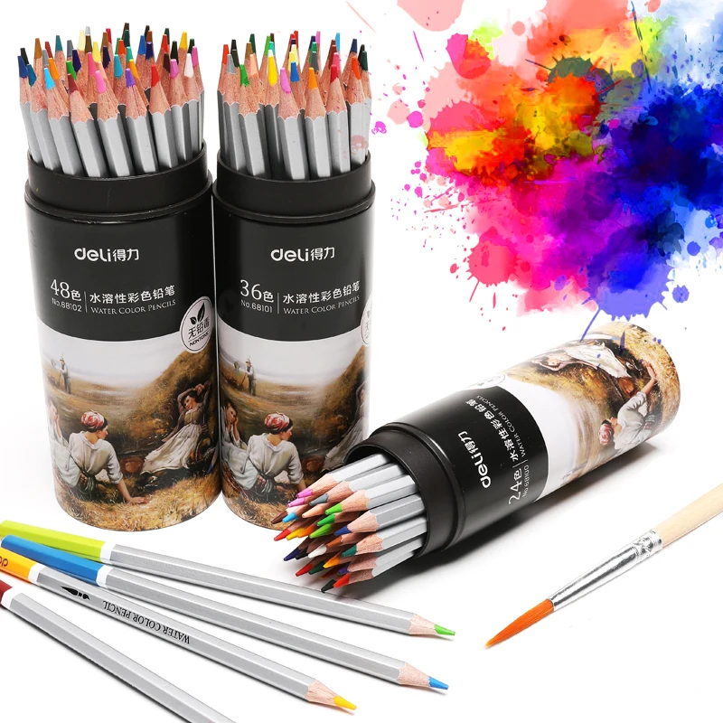 Deli 24/36/48 Colors Watercolor Color Pencil Set Cylinder Wood Colour Drawing Colored Pencils Rainbow School Crayon De Couleur
Deli 24/36/48 Colors Watercolor Color Pencil Set Cylinder Wood Colour Drawing Colored Pencils Rainbow School Crayon De Couleur