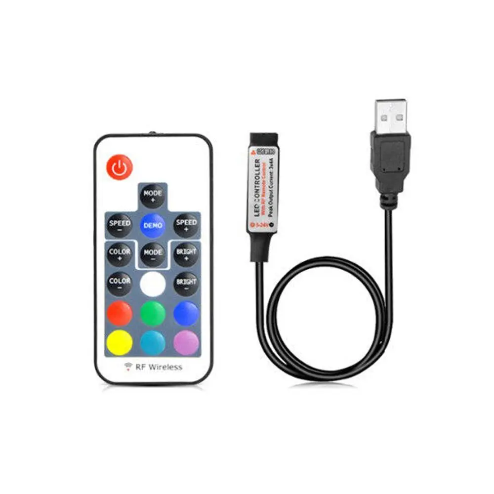 1m USB DC 5V-24V LED Controller Kit- 17 Key RF Wireless Remote Control Dimmer/Inline LED Controller for 5050 3528 RGB ST166
1m USB DC 5V-24V LED Controller Kit- 17 Key RF Wireless Remote Control Dimmer/Inline LED Controller for 5050 3528 RGB ST166