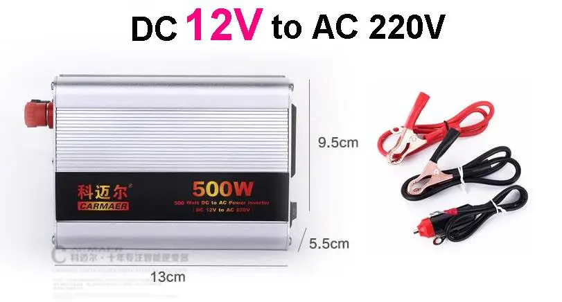 

Free Shipping 500W DC 12V to AC 220V crocodile clip+The cigarette lighter line Power Inverter Converter Transformer Power Supply