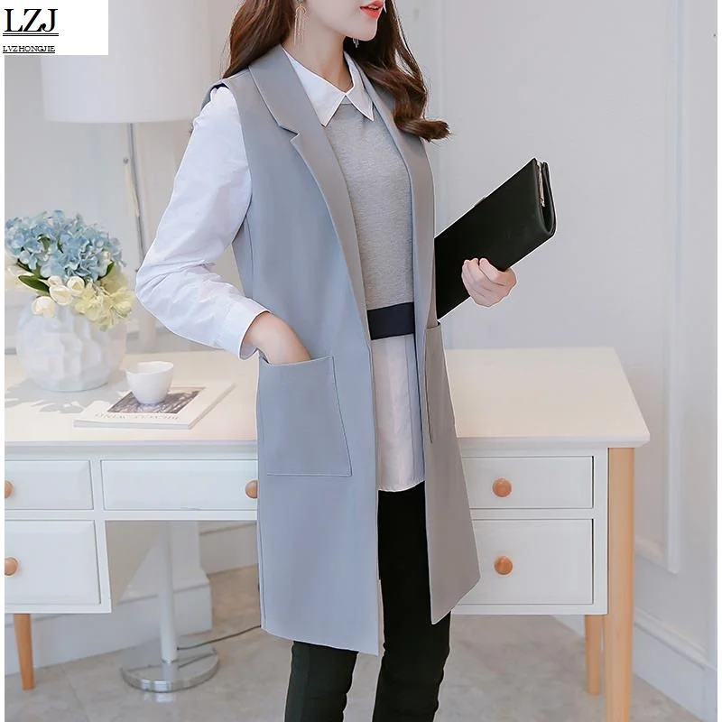 Promotion Vest 2018 Spring Knitting Sleeveless Suit Jacket Ladies Long Paragraph Vest Coat New Buckle Collar
Promotion Vest 2018 Spring Knitting Sleeveless Suit Jacket Ladies Long Paragraph Vest Coat New Buckle Collar