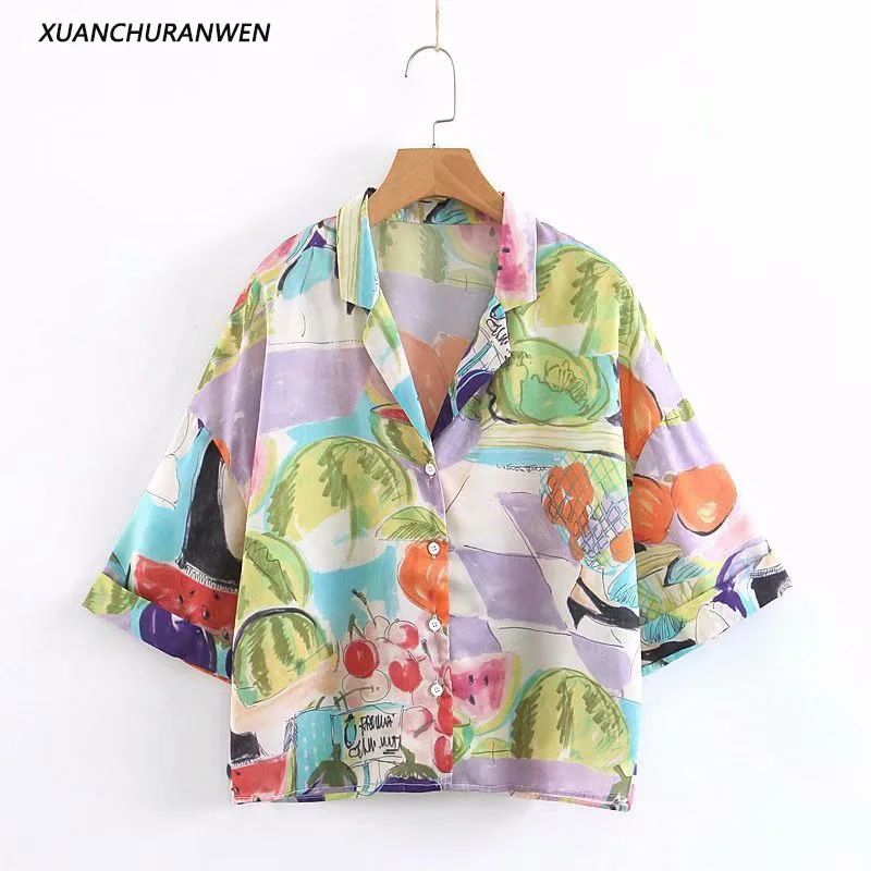 Women Plus Size Short Sleeve Loose Blouse Summer Turn Down Collar Button Fruits Printed Tops Shirt XZ2005
Women Plus Size Short Sleeve Loose Blouse Summer Turn Down Collar Button Fruits Printed Tops Shirt XZ2005