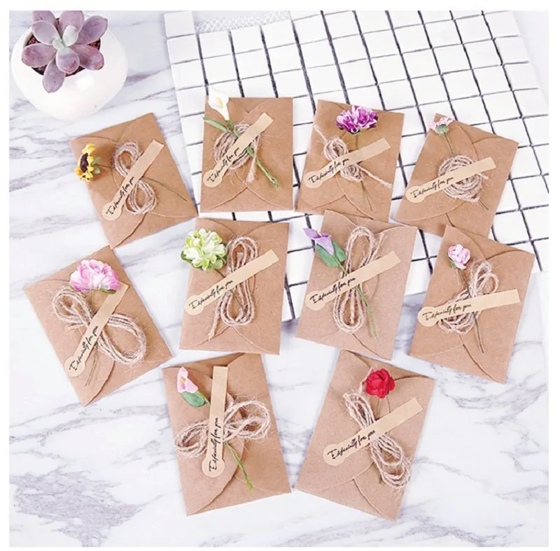 10Pcs/ DIY Kraft Paper Handmade Dry Flower Invitation Greeting Card with Envelope Christmas Wedding Favors Cards
10Pcs/ DIY Kraft Paper Handmade Dry Flower Invitation Greeting Card with Envelope Christmas Wedding Favors Cards