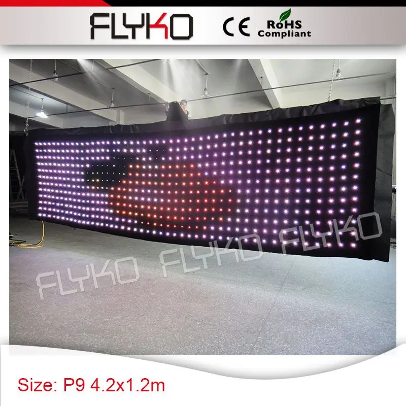 Popular stage decoration free shipping high standard P9 4.2*1.2m led video curtain
Popular stage decoration free shipping high standard P9 4.2*1.2m led video curtain