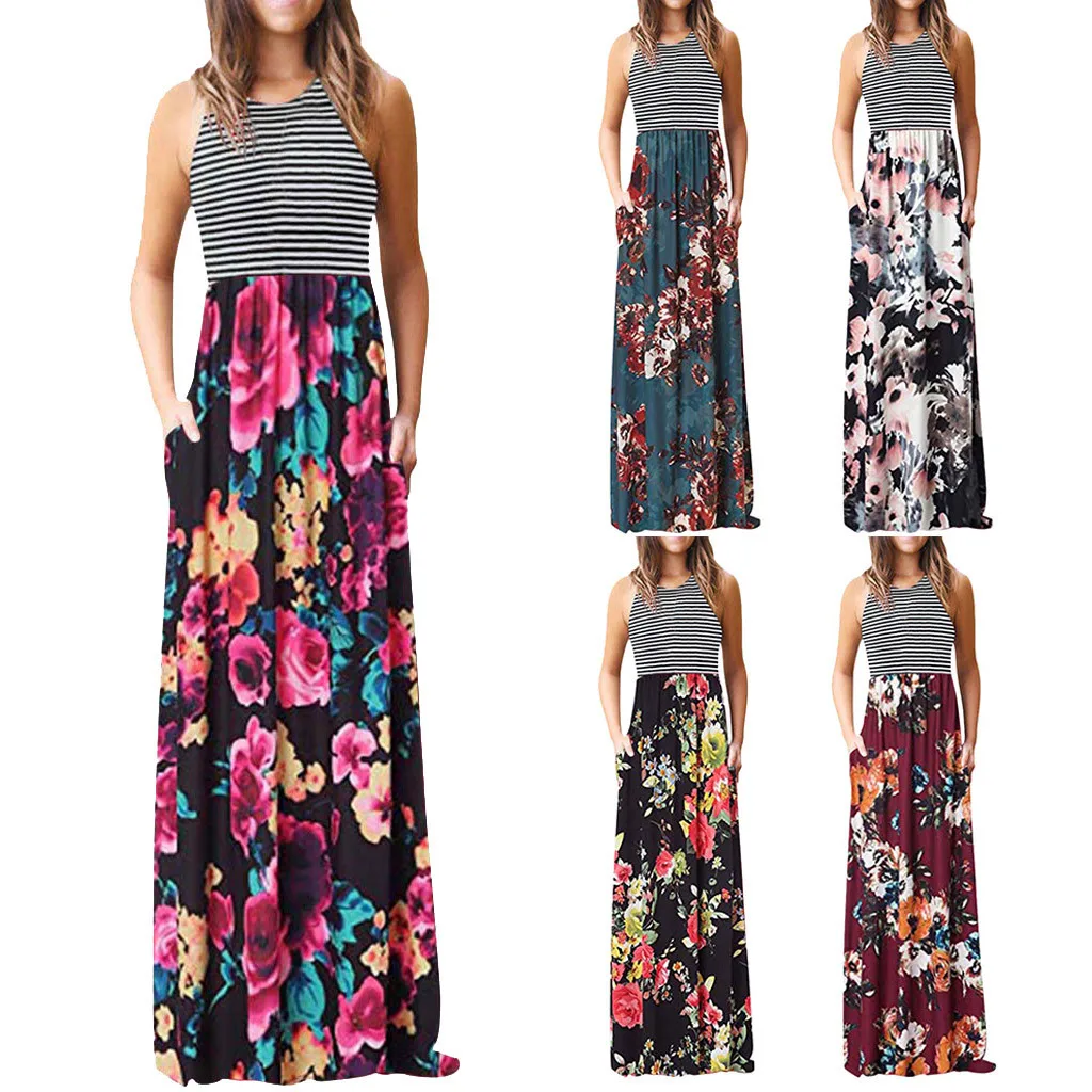 2019 Sumemr New Long Dress ropa mujer elbise Women's Round Neck Stripe Sleeveless Maxi Dresses Casual Long Dresse With Pocket #C
2019 Sumemr New Long Dress ropa mujer elbise Women's Round Neck Stripe Sleeveless Maxi Dresses Casual Long Dresse With Pocket #C
