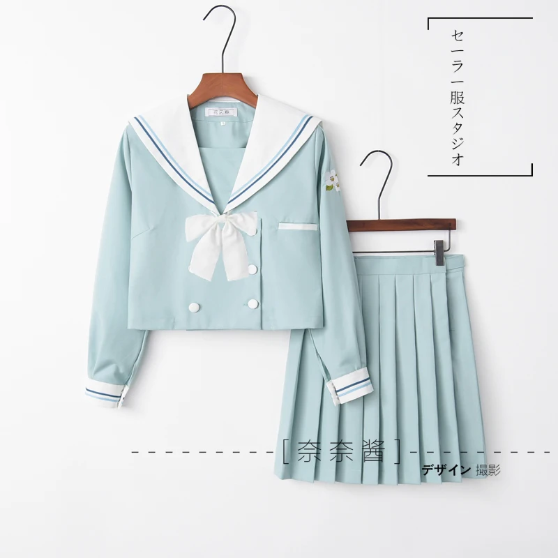 Japanese School JK Uniforms Sailor Collar Suit Lolita Pear Fower Embroidery Light Blue Blouse Pleated Skirt Suit Women Dress
Japanese School JK Uniforms Sailor Collar Suit Lolita Pear Fower Embroidery Light Blue Blouse Pleated Skirt Suit Women Dress