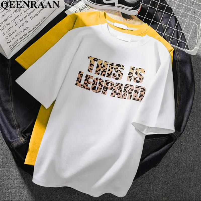 2019 Summer Fashionable Leopard Letter Printing T shirt Womens Short-sleeved Loose T-shirts Blusas Femininas Tee Shirt Femme
2019 Summer Fashionable Leopard Letter Printing T shirt Womens Short-sleeved Loose T-shirts Blusas Femininas Tee Shirt Femme