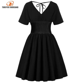 Vintage V -section Sexy Plissee Black Gothic Dress 50 S 70 S Tie Back Crafted High Waist Tunic Dresses Autumn Party Dress
Vintage V -section Sexy Plissee Black Gothic Dress 50 S 70 S Tie Back Crafted High Waist Tunic Dresses Autumn Party Dress