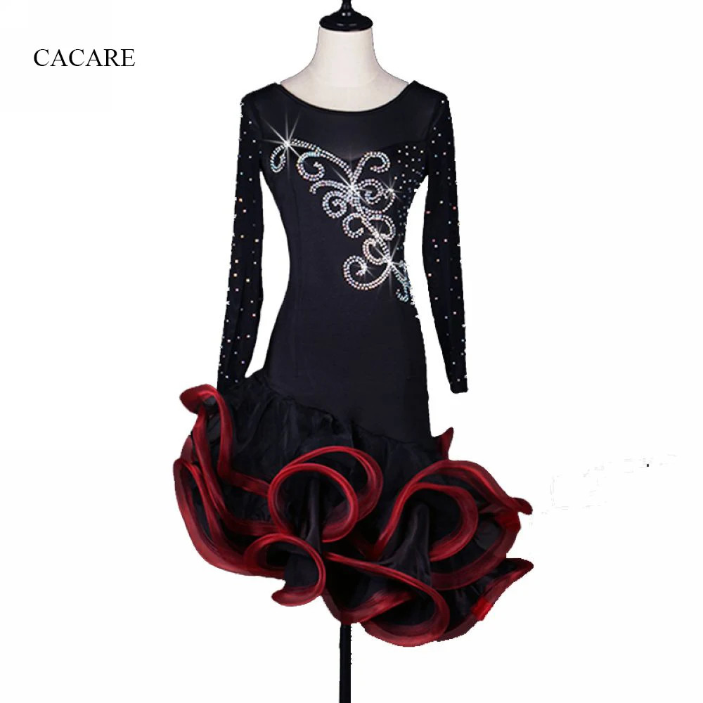 

Latin Dance Dress Women Girls Latin Dance Competition Dresses Salsa Samba Costumes D0296 with Shinning Rhinestones Fluffy Hem