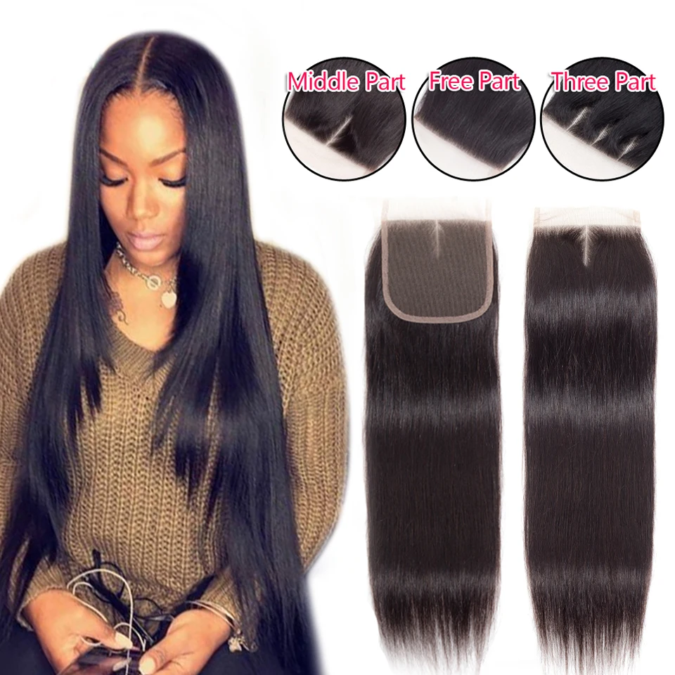 Бразильские Прямые Человеческие волосы Remy на шнуровке 4*4 средний коричневый цвет
