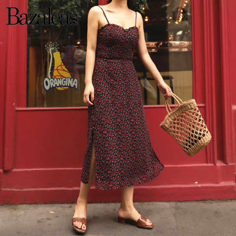 Bazaleas Black Floral Print Split midi Dress Chic Casual Holiday Sleeveless vestidos Vintage Women Dresses drop shipping
Bazaleas Black Floral Print Split midi Dress Chic Casual Holiday Sleeveless vestidos Vintage Women Dresses drop shipping