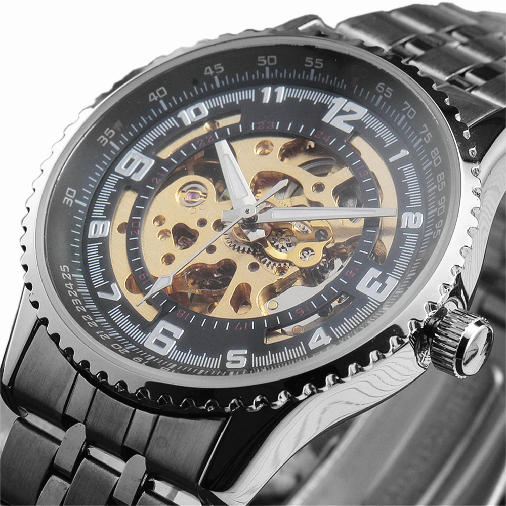 SHENHUA Luxury Gear Case Mens Automatic Watch Silver Stainless Steel Skeleton Watches Men Steampunk Military Mechanical Clock
SHENHUA Luxury Gear Case Mens Automatic Watch Silver Stainless Steel Skeleton Watches Men Steampunk Military Mechanical Clock