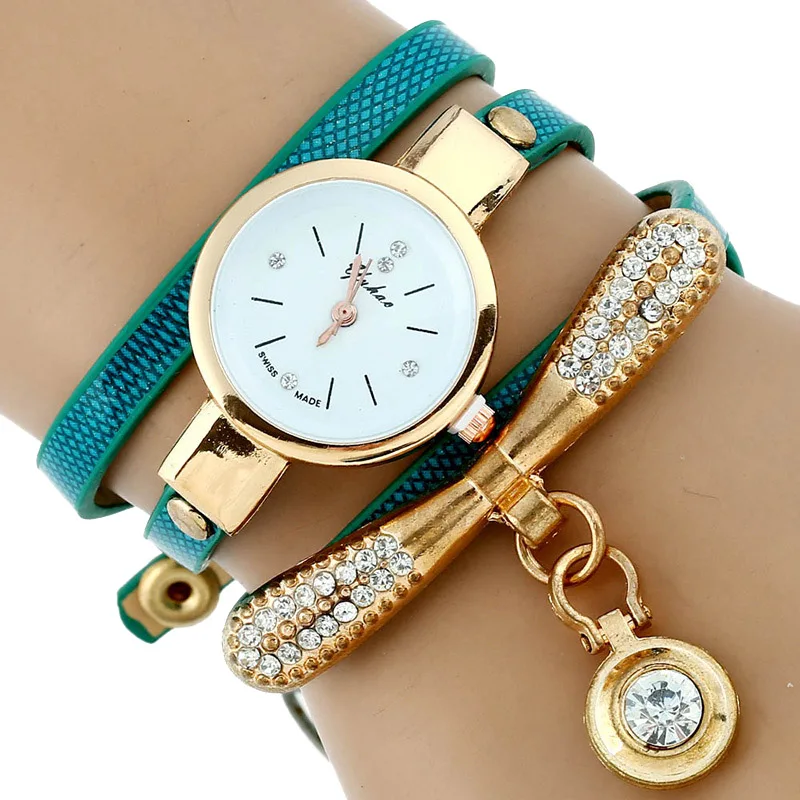 Gnova Platinum Fashion Luxury Brand New Women Rhinestone Gold Bracelet Watch Pu Leather Ladies Quartz Casual Wristwatch 8