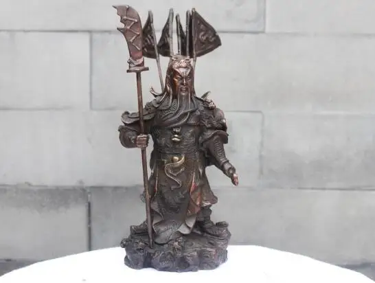 S6898 Chinese Bronze Copper Guan Gong toting five banners Dragon Sword Statue D0318
S6898 Chinese Bronze Copper Guan Gong toting five banners Dragon Sword Statue D0318