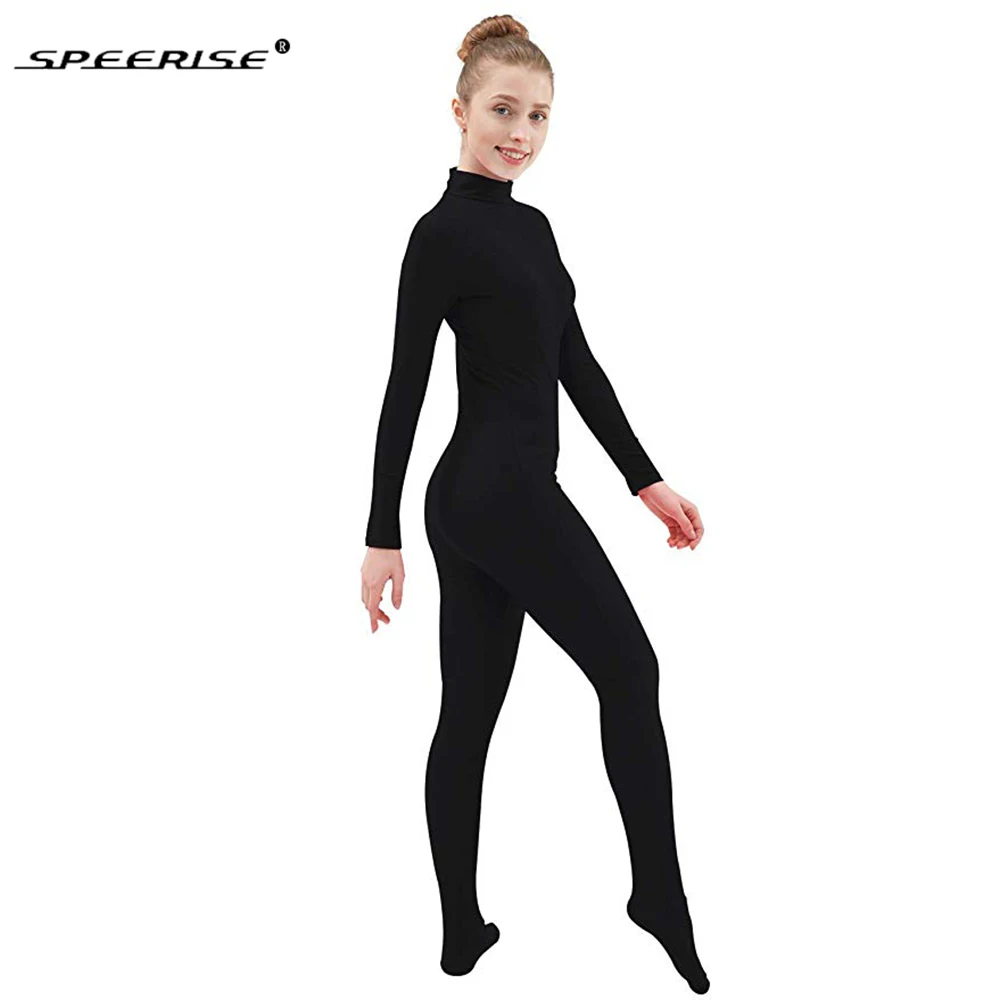 

SPEERISE Adult Full Body Zentai Black Lycra Spandex Footed Skinny Tight Jumpsuits Suit for Women Unitard Man Cosplay Costumes