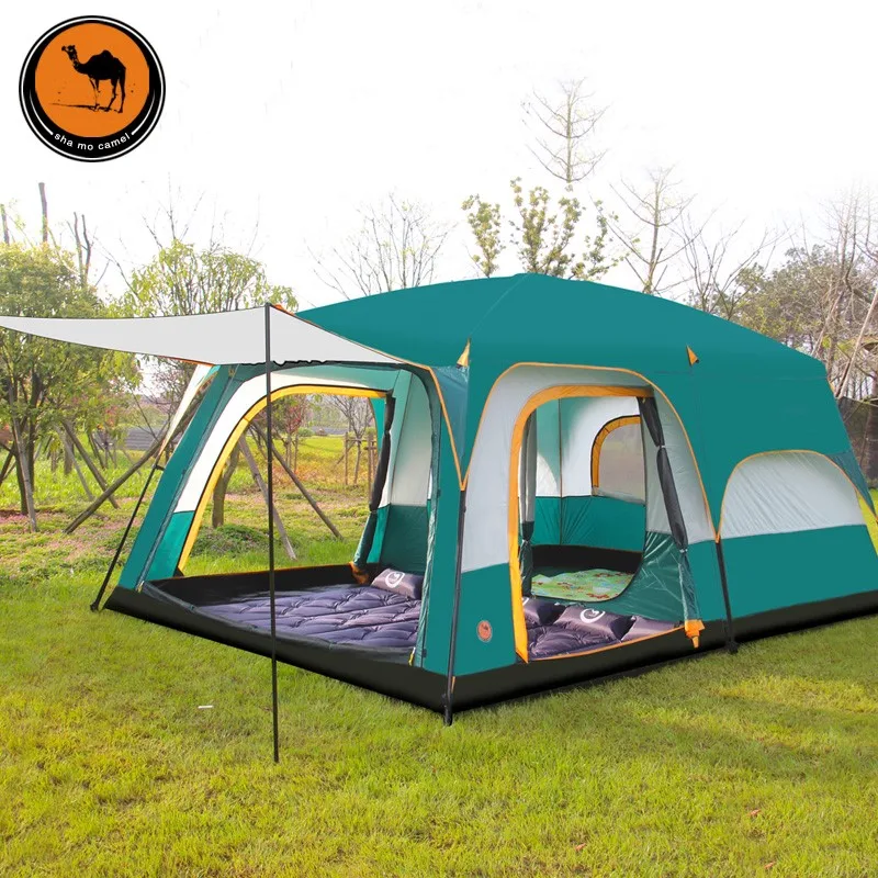 Wholesale Ultralarge Outdoor 6 10 12 People Camping 4Season Tent Outing Two Bedroom Tent Big