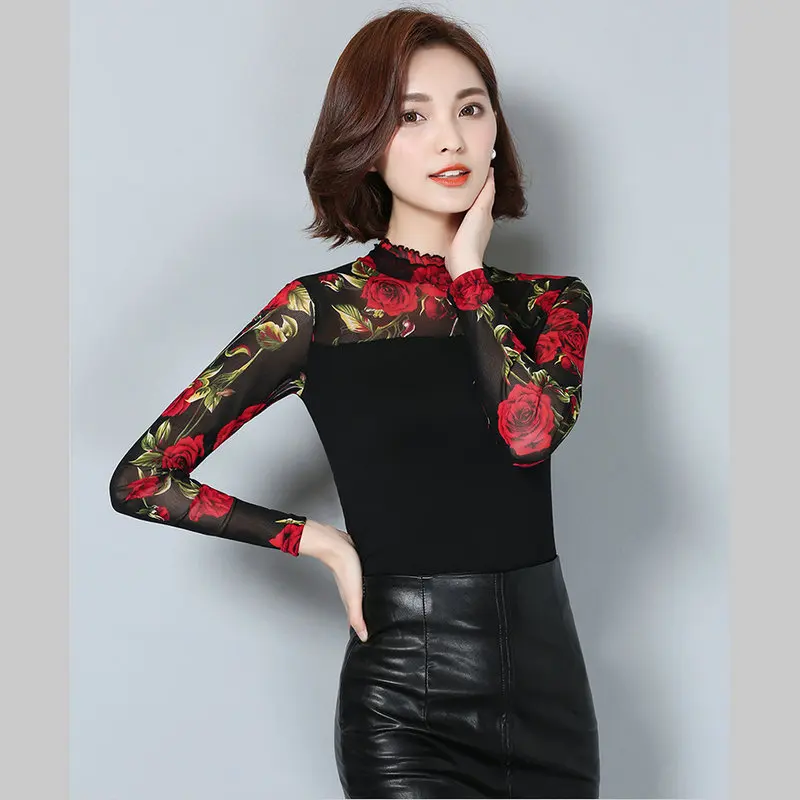 Women Long Sleeve Blouse Round Neck Lace Top Printed Red Rose Lace Elegant Pullovers Tops All-Matched Slim Jumper Shirts
Women Long Sleeve Blouse Round Neck Lace Top Printed Red Rose Lace Elegant Pullovers Tops All-Matched Slim Jumper Shirts