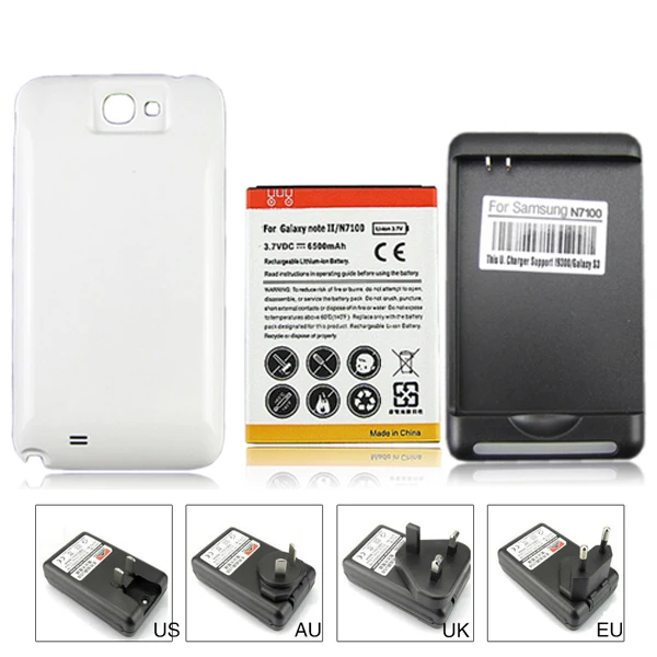 High Capacity 6500mah Replacement Battery + Wall Charger for Samsung Galaxy Note 2 II N7100 GT-N7100 with White Back Case Cover
High Capacity 6500mah Replacement Battery + Wall Charger for Samsung Galaxy Note 2 II N7100 GT-N7100 with White Back Case Cover