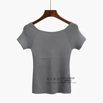 Slash Neck Women Summer Knitted Tees High Stretch Sweaters Grey White Pink Female Pullovers Knitting Shirts Tops 2019 Summer
Slash Neck Women Summer Knitted Tees High Stretch Sweaters Grey White Pink Female Pullovers Knitting Shirts Tops 2019 Summer