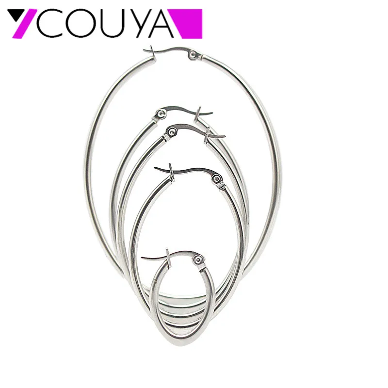 

2017 New Fashion Trendy 4PC Lot Women Surgical 316L Stainless Steel Silver Oval Hoop Earrings 4 Size Free Shipping